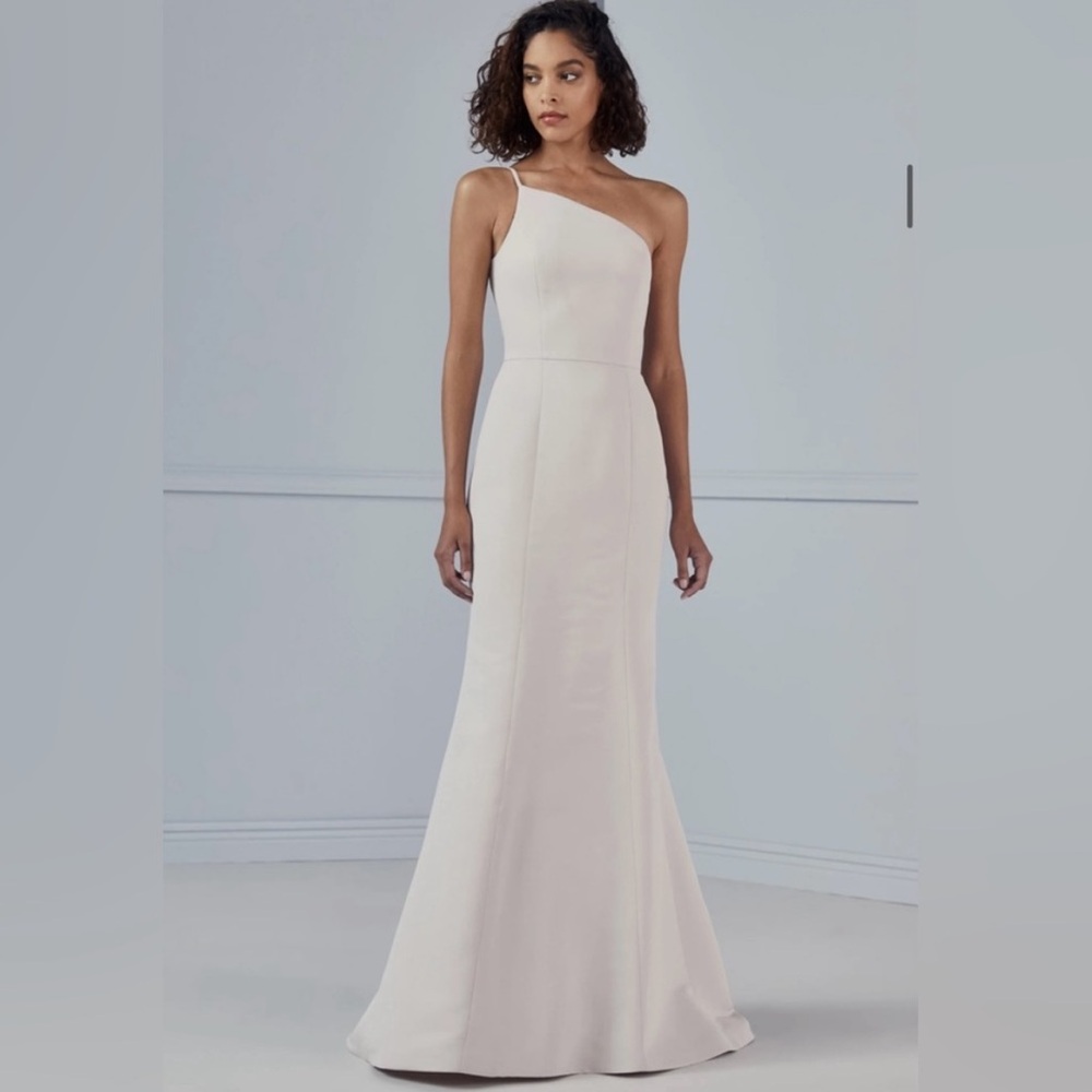 Silk Champagne One Shoulder Amsale Bridesmaids dress